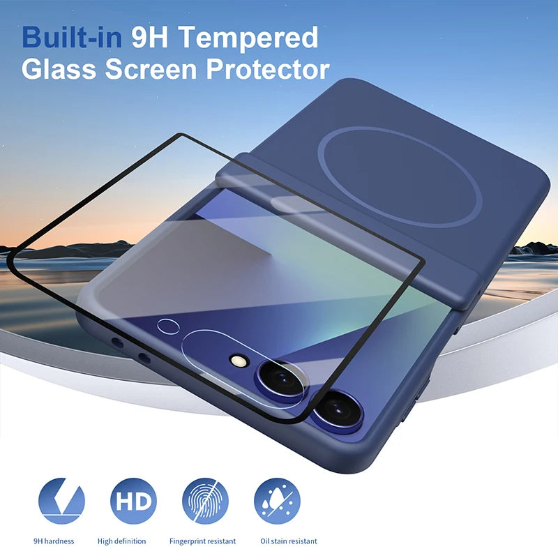 Hinge Protection Phone Case For Samsung Galaxy Z Flip 8 7 6 5 4 3 Magnetic Wireless Charging Case With Built-in Glass Film