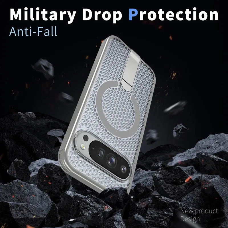 For Google Pixel 10 9 Pro XL 10A 9A Transparent particle heat dissipation PC board bracket magnetic phone case protective cover