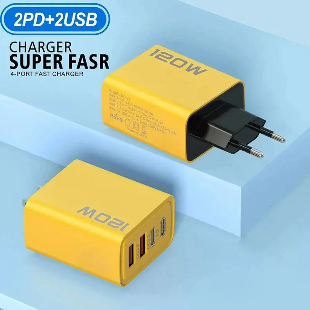Total 120W 1/2/3 Pcs Fast Charger Type C Quick Charge 3.0 USB Charger Adapter For iPhone Samsung Xiaomi PD Fast Charging Plug