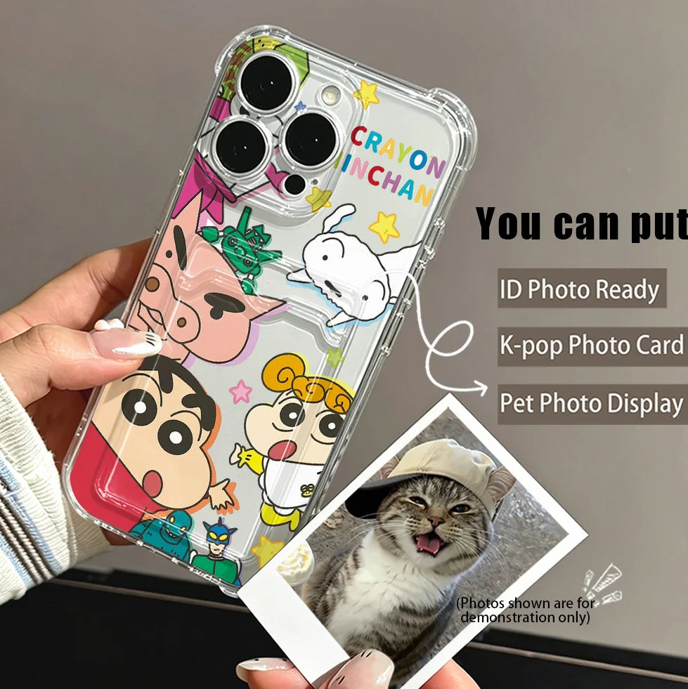 Crayons Shin-chans Card Hold Phone Case For Samsung Galaxy S26 S25 S24 S23 S22 S21 S20 FE Edge Plus Ultra M33 M53 M54 5G Airbag