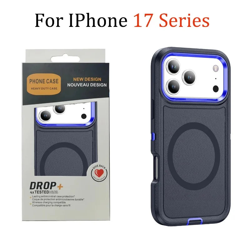 3IN1 Military Grade Heavy Duty Armor Case For IPhone 18 Pro Max 17 16 15 14 Plus Magnetic Charge TPU+PC Anti-fall Protect Cover