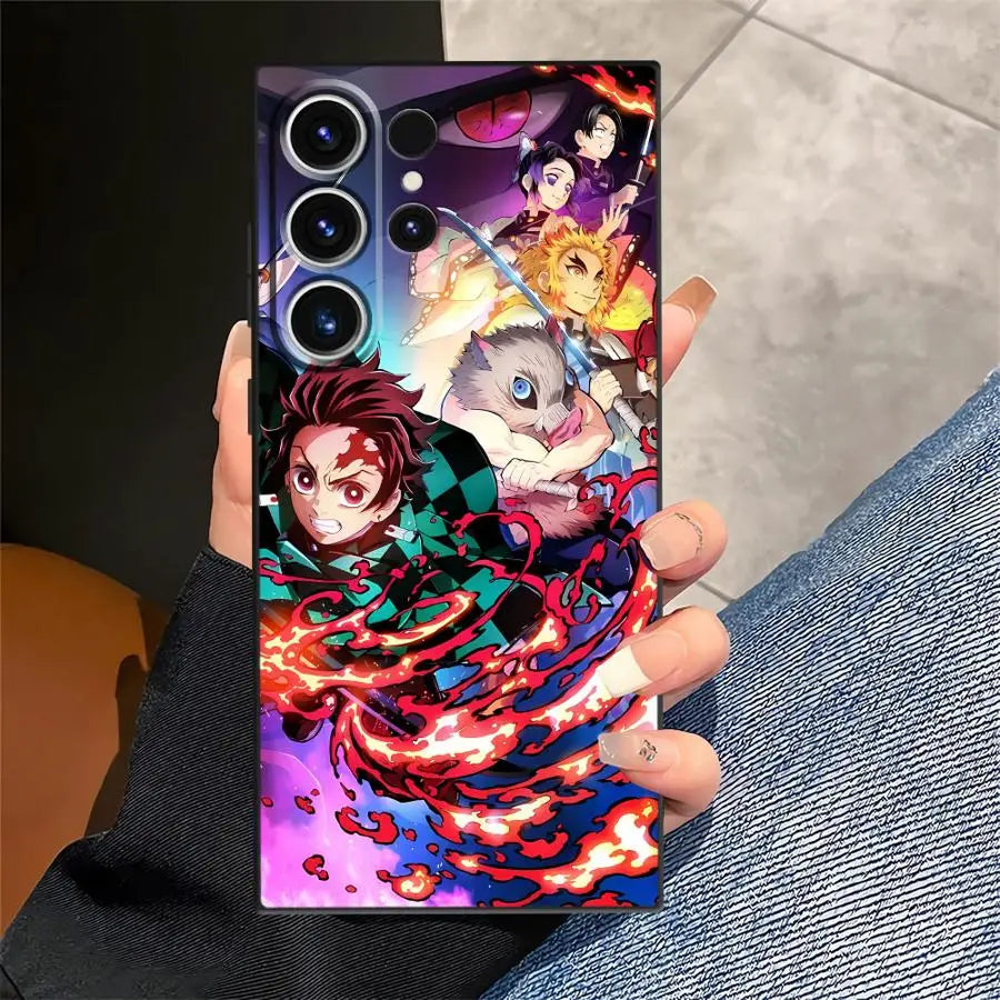 Case for Samsung Galaxy S25 Edge S23 Ultra S24 Plus S21 FE S20 Black Soft Phone Cover Anime D-Demon S-Slayer
