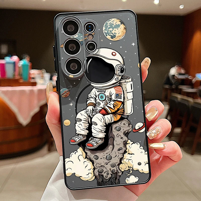 Magnetic Cute Astronaut Pattern Phone Case For Samsung Galaxy S26 S25 S24 S23 Ultra S25 FE A57 A56 A37 A17 A55 A26 A36 A35 Cover