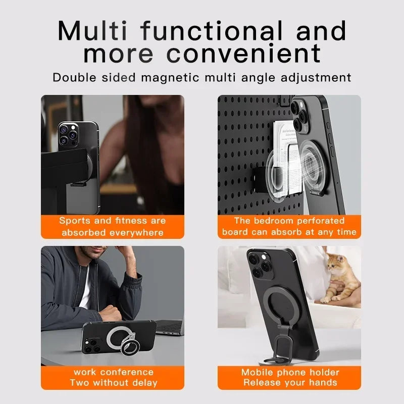 Double Sided Phone Stand Magnetic Phone Ring Holder Kickstand Magnet Grip for MagSafe iPhone 16 15 14 13 12 Pro Max Car Holder