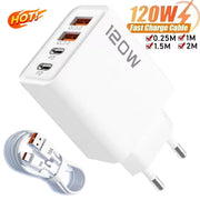 120W 4-Ports USB Type-C Charger Fast Charging Data Cable USB Phone Charger Adapter For Xiaomi IPhone17 16 15 Huawei Wall Charger