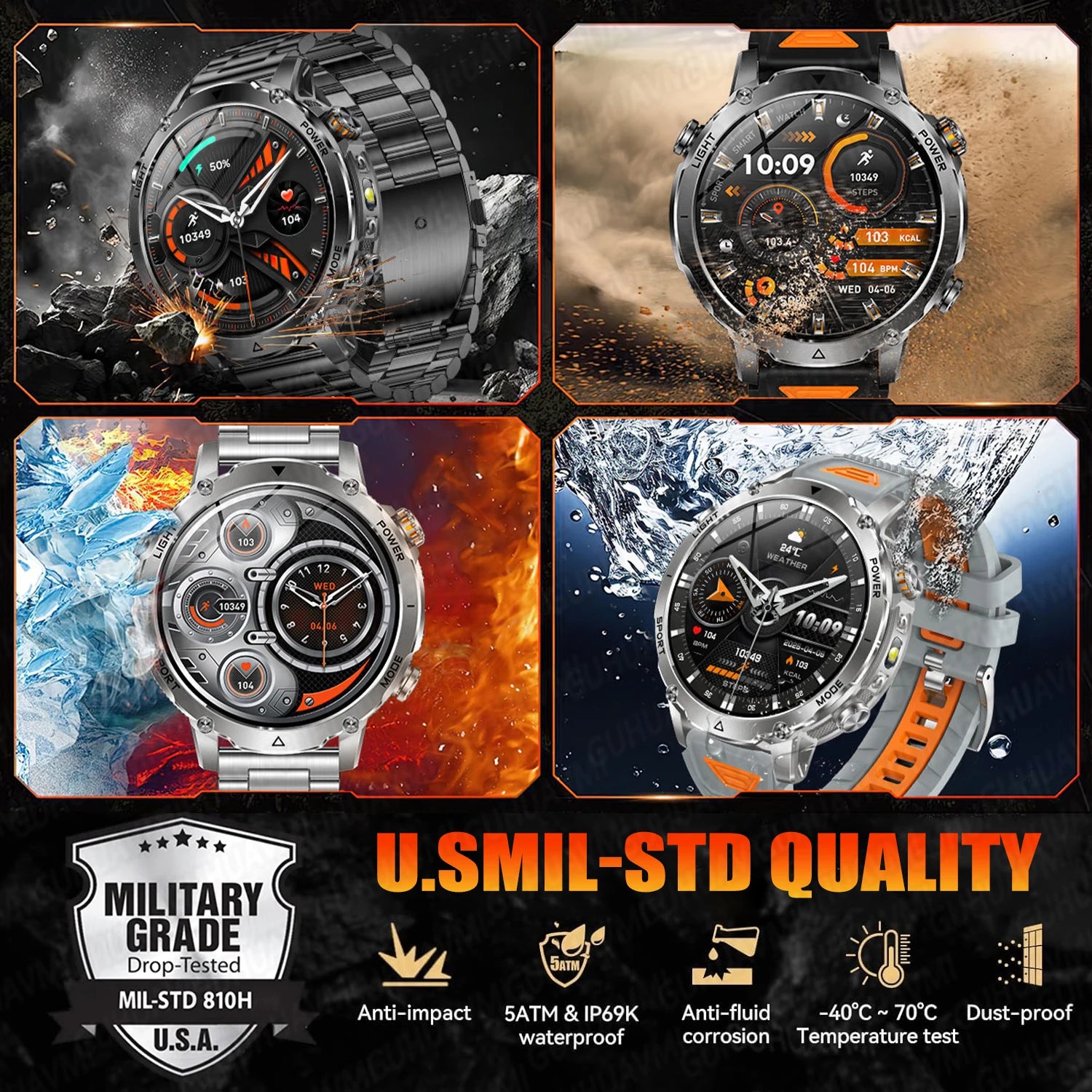 2026 New TANK Ultra 1400mAh Battery Military Smart Watch 10ATM Waterproof Heart Rate Tactical LED Flashlight Men Sports Bracelet