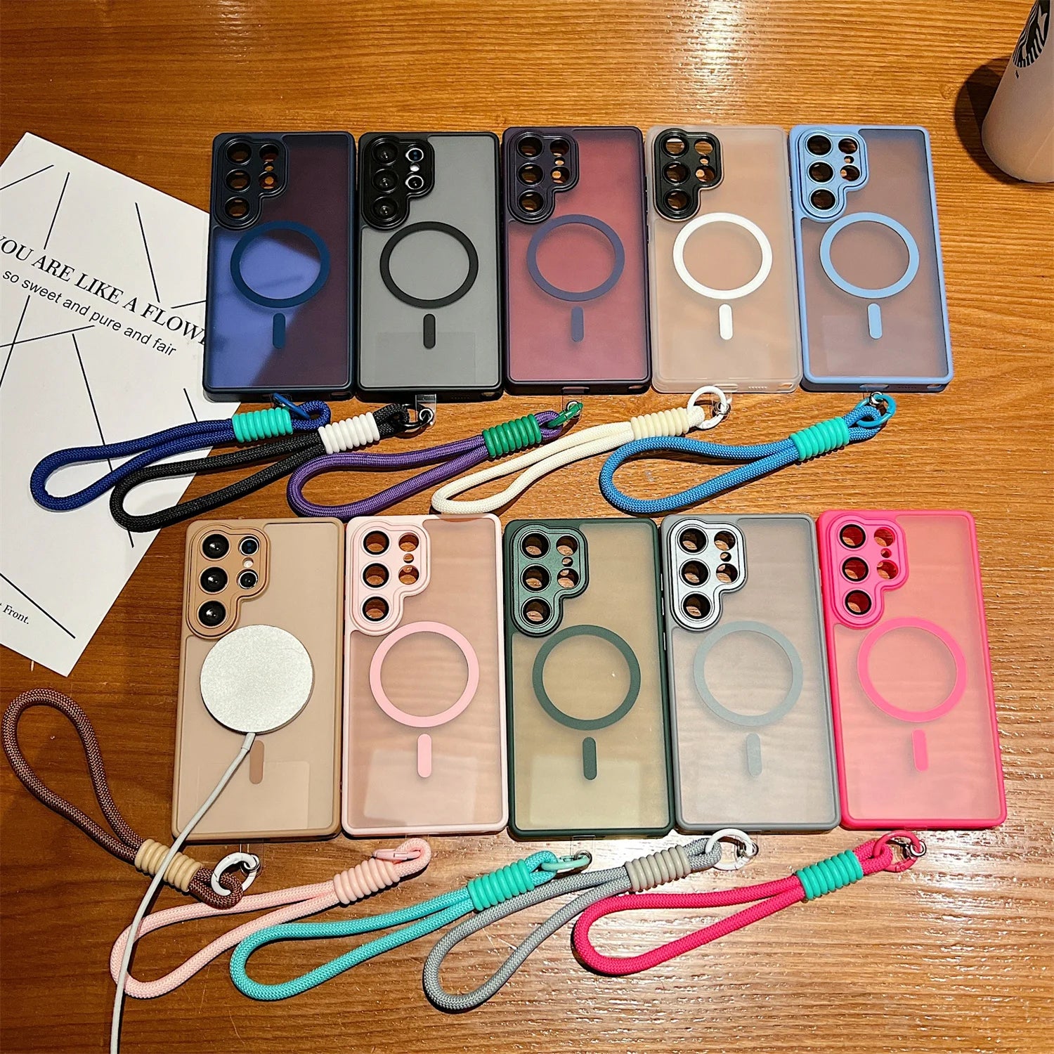 Matte Translucent With Lanyard Magnetic Case for Samsung Galaxy S26 S25 S24 S23 UItra Plus S24 25FE Magsafe Wireless Charge Cove