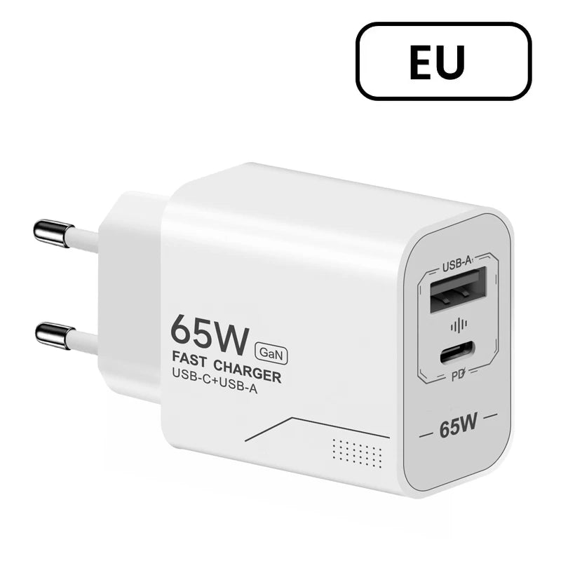 USB 65W Fast Charging Charger Type C High Speed Charge Mobile Phone Wall Adapter For iPhone Honor Xiaomi Huawei Samsung Oneplus