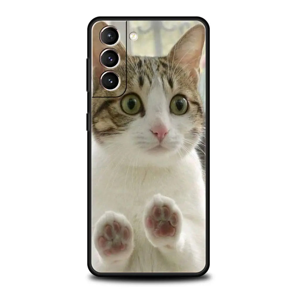Kawaii Love Cat Phone Case For Samsung Galaxy S25 Edge S24 S23 S22 S21 Ultra S20 FE 5G S10 S10E S9 Plus Soft TPU Cover