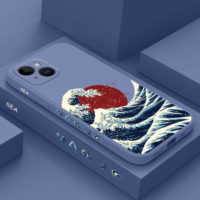 Red Sun Sea Waves Phone Case For iPhone 17 Air 16 16E 15 14 13 12 11 Pro Max Mini X XR XS  8 7 Plus 6 6S Plus Cover