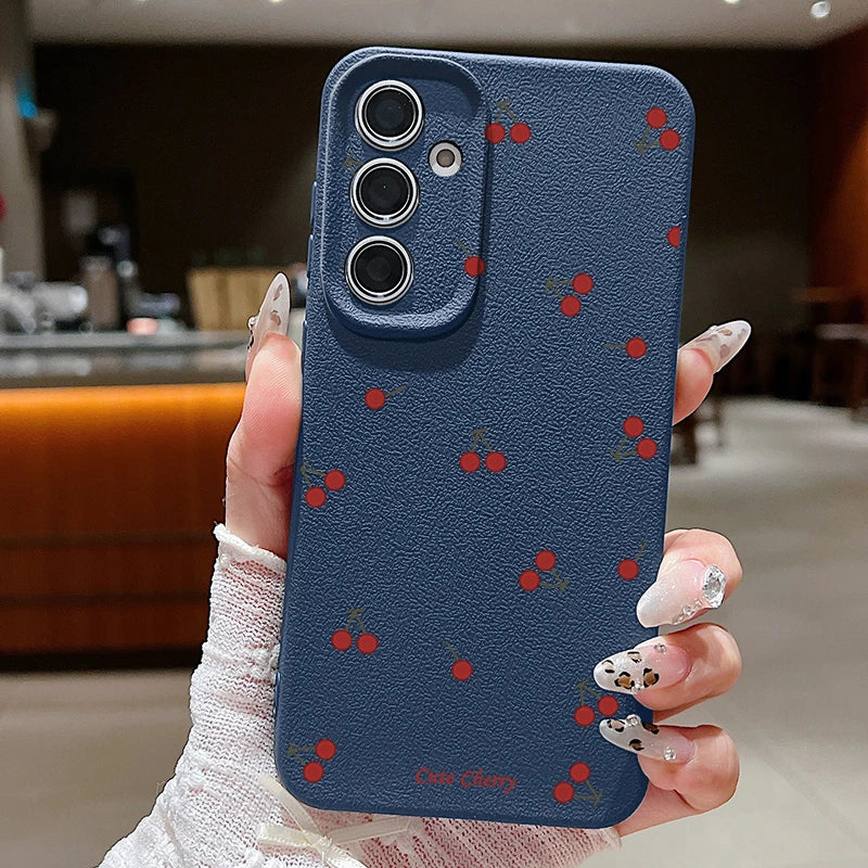 Red Cherry Case For Samsung Galaxy S25 Edge S26 S24 S23 S22 Ultra Plus S25 S24 FE A57 A37 A17 A56 A55 A36 A15 A16 Silicone Cover