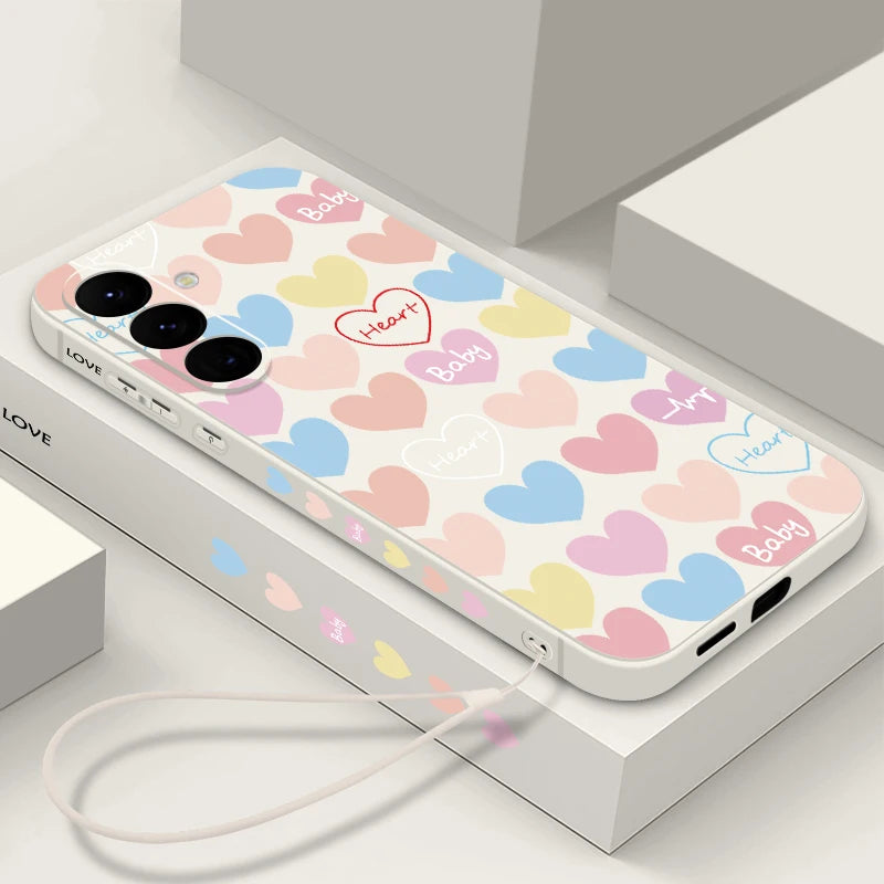 Love Hearts Lanyard Case For Samsung Galaxy S24 S23 Ultra S25 S22 S21 S20 FE A16 A26 A36 A56 A14 A34 A15 A25 A35 A55 A54 5G Capa