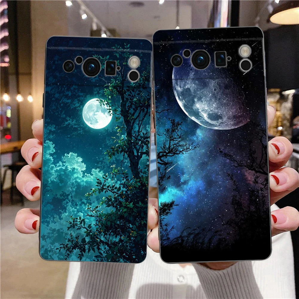 Moon On The Branch Phone Case For Google Pixel 9 8 9A 8A 7 7A 6 Pro XL 6A 5G Black Soft Back Luxury TPU Cover
