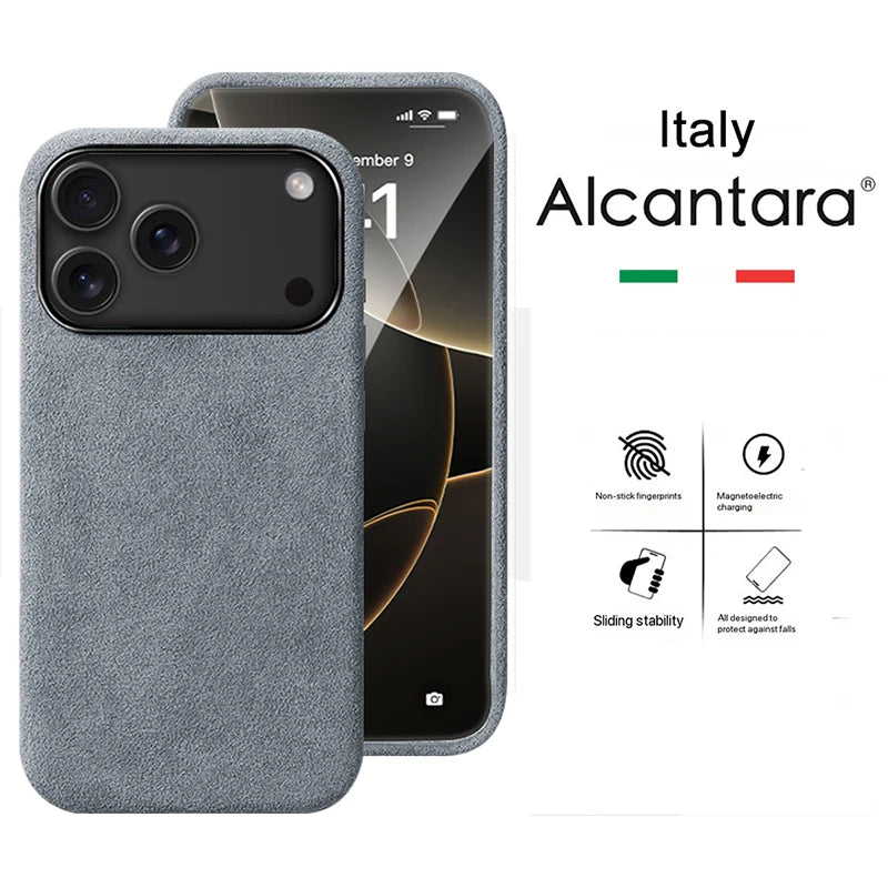 100% Italian Alcantara Magnetic Case for iPhone 17 Pro Max Air Luxury With Magsafe Cover Leather Phone Cases for iPhone 17Pro