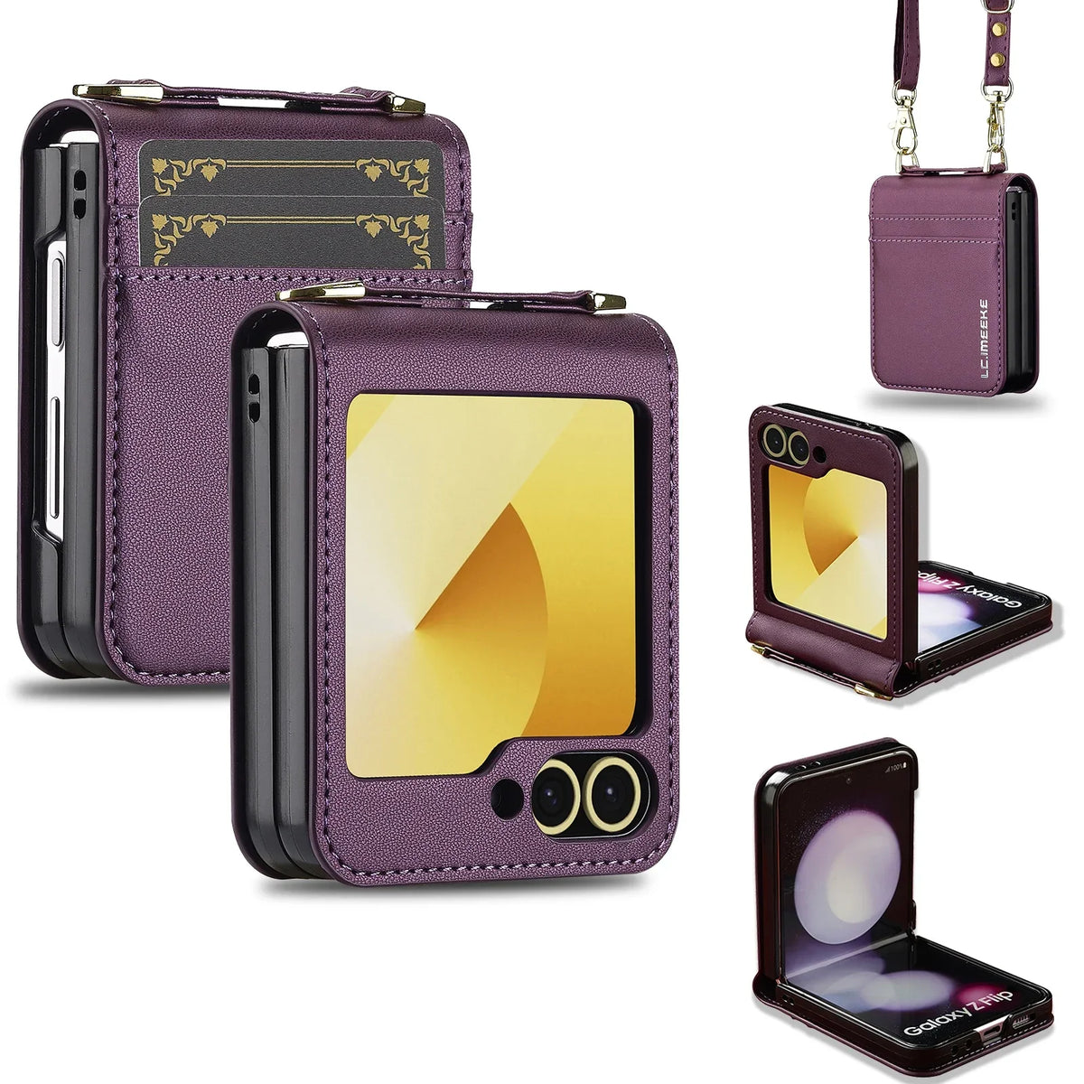 Luxury Crossbody Cards Solt Wallet Leather Case for Samsung Galaxy Z Flip 8 Flip7 Flip 6 5 4 Hand Strap Lanyard Pocket Cover
