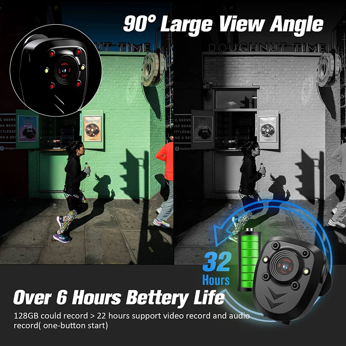 POVCAN Mini Body Camera Video Recorder Built-in Memory Card  Night Vision IR & Loop Record HD 1080P 4-6 HR Battery Life Wear