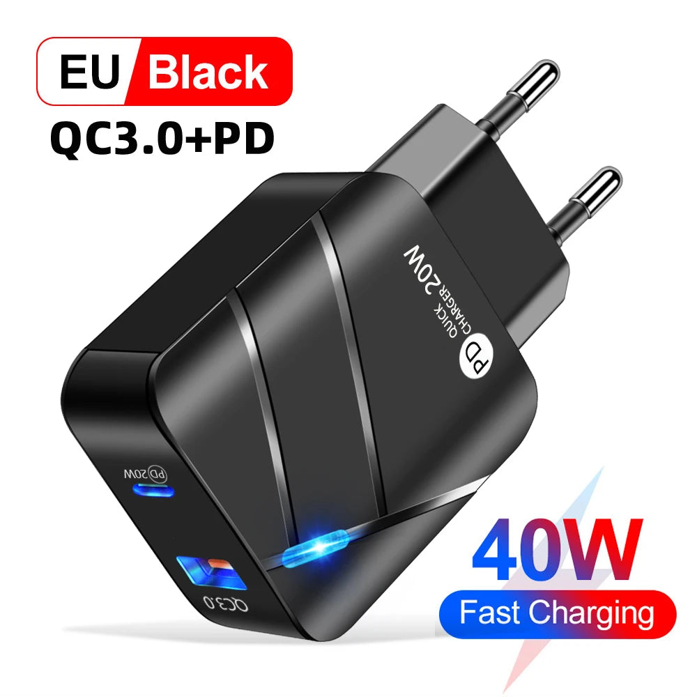 AIXXCO USB PD Quick Charge 28W 40W USB Charger QC3.0 2A Fast Wall Charger Mobile Phone Charger for Samsung Xiaomi iPhone 12