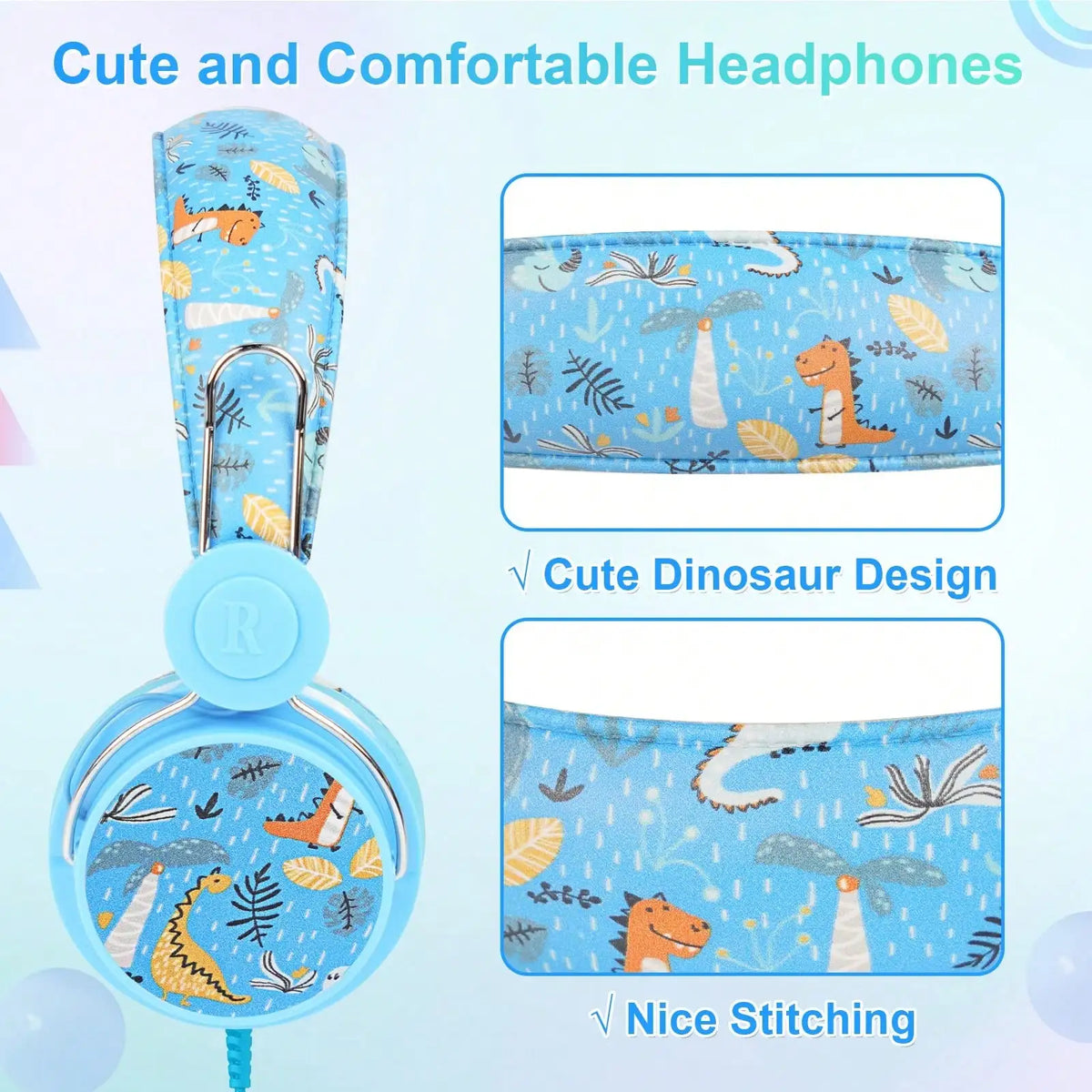 Dinosaurs Kids Headphones with Mic for School/Travel Stereo Sound Over-Ear for Kid Foldable 3.5mm Wired Headphones Kids Gifts