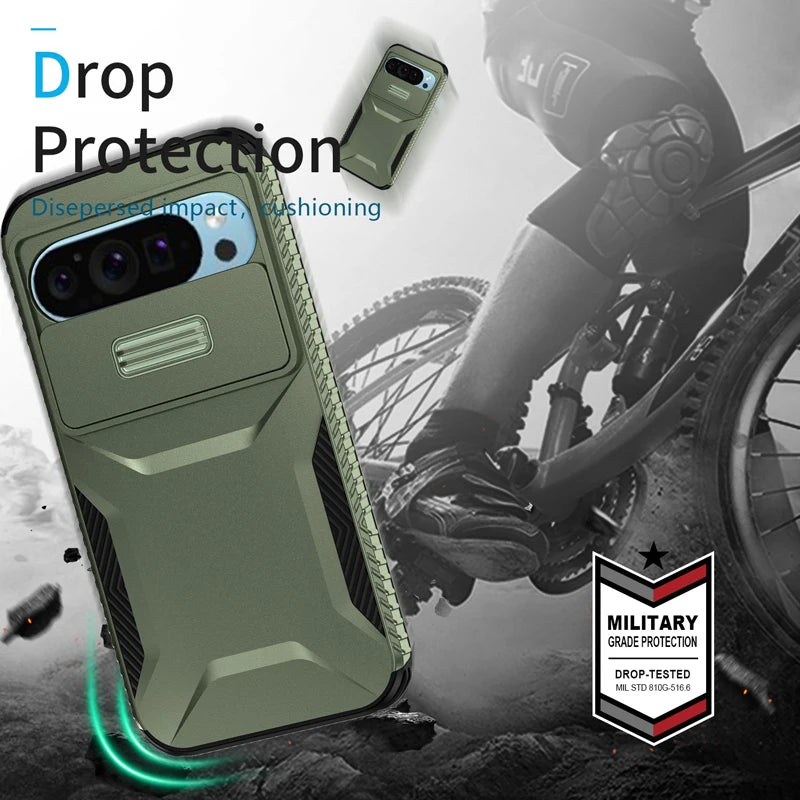 Heavy Duty Rugged Shockproof Slide Camera Lens Protect Case for Google Pixel 10 9 8 7 A Pro XL Matte Anti-slip Armor Hard Cover