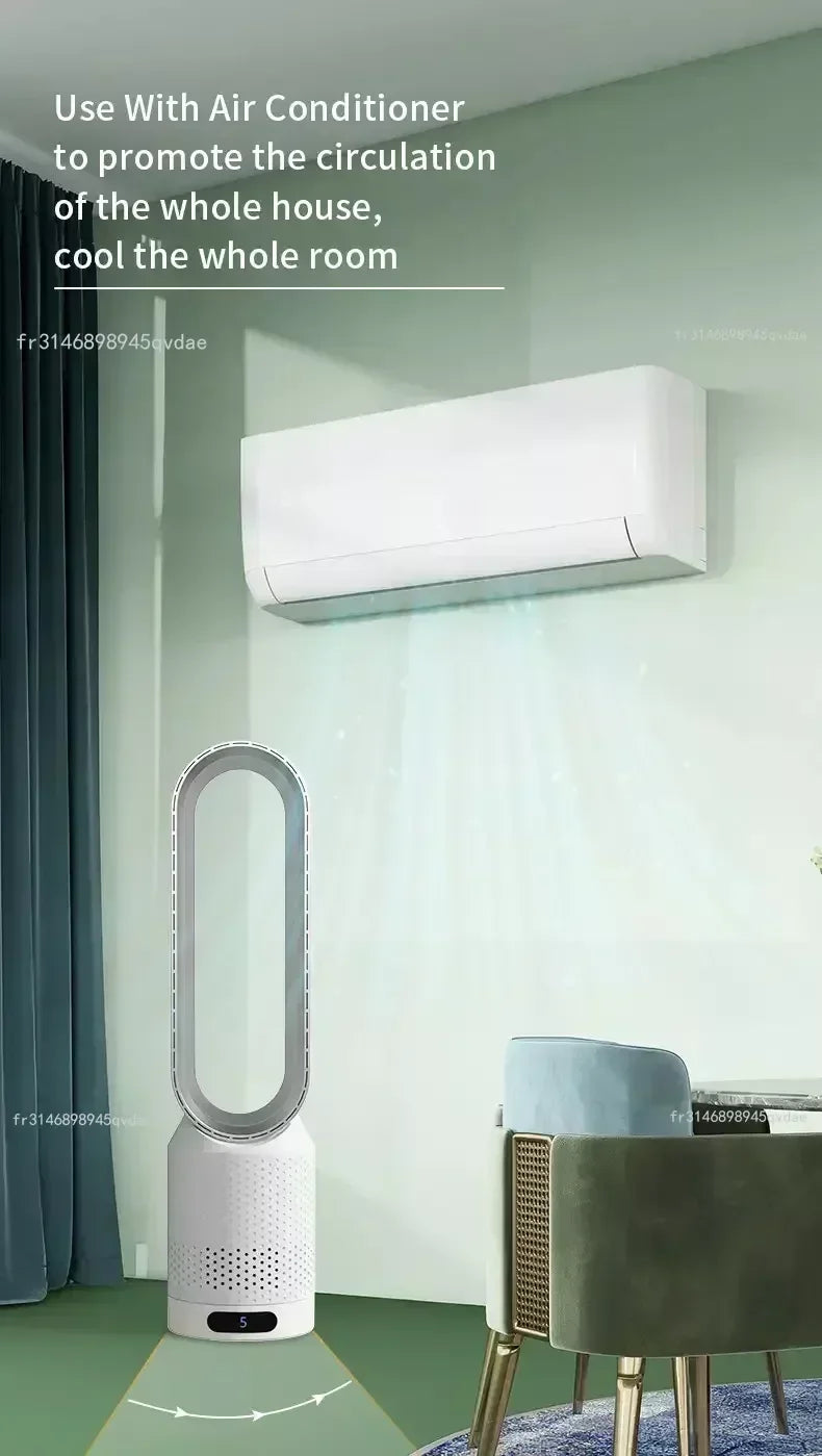 2026 Space Saving Bladeless Tower Fan Energy Saving Air Purifier Circulator Ultra Quiet Fan for Home Dorm Office