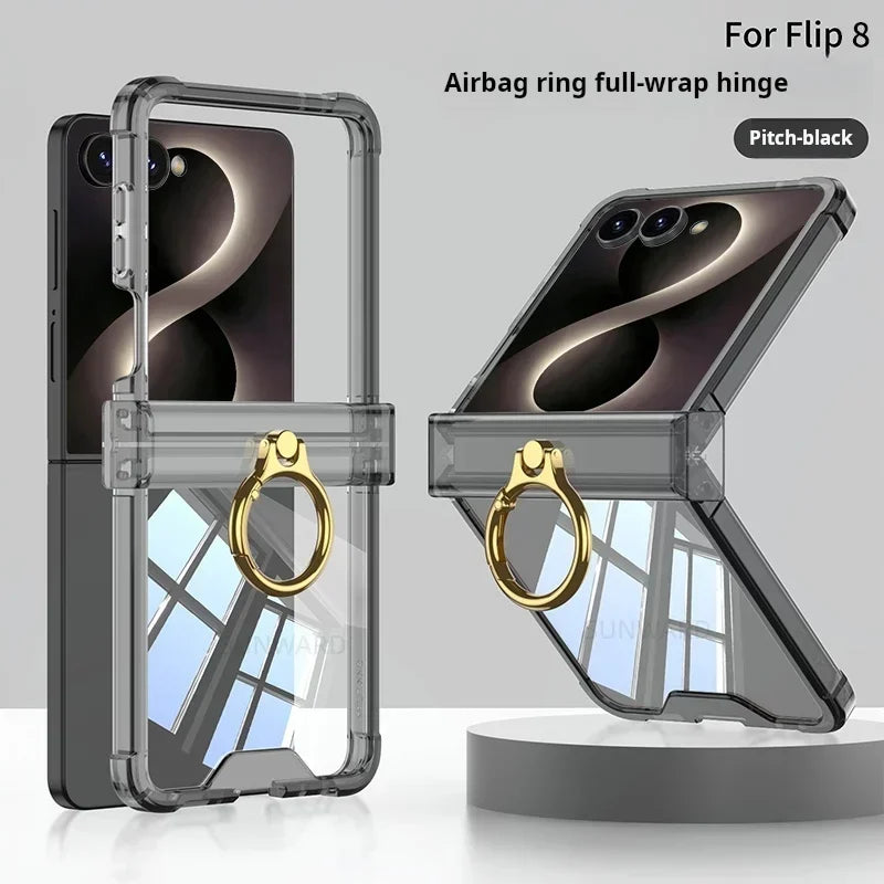 Luxury Ring Holder Airbag Hinge Protection Phone Case For Samsung Galaxy Z Flip 8 6 5 Z Flip7 FE Flip8 Antifall Shockproof Cover