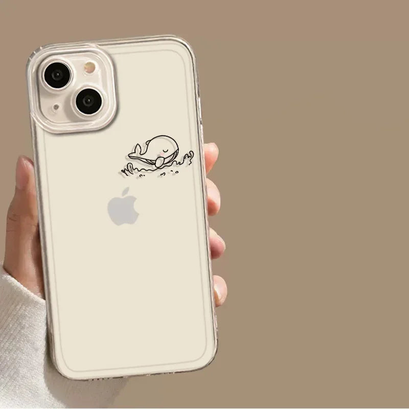 Clear Dolphin Whale Paired Couple Phone Case For iPhone 17 15 14 13 11 12 16 Pro Max Plus Mini 17E SE4 7 8 Lovers Cover Fundas