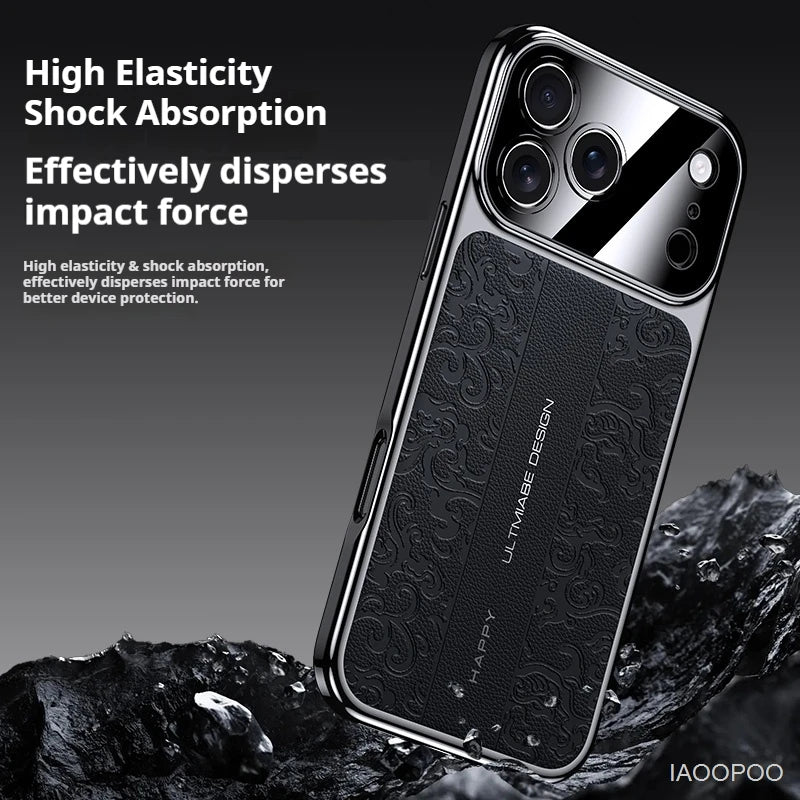 Luxurious Leather Back Electroplated Soft TPU Cover Case For iPhone 17 pro Max Air iPhone 16 15 14 ProMax