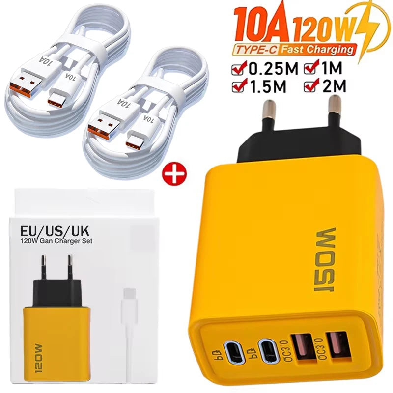 4 Ports 120W Charger USB C PD Quick Charge 3.0 Type C USB Phone Chargers Fast Charging Adapter For iPhone Samsung Xiaomi Huawei
