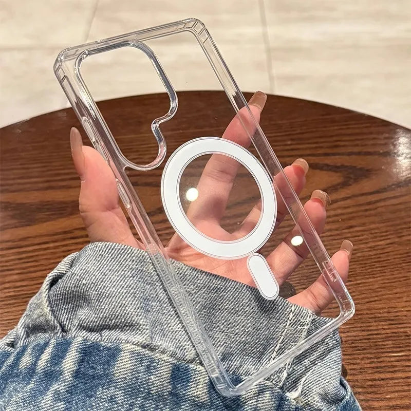 Magnetic Original Transparent Phone Case For Samsung Galaxy S26 S25 S24 S23 S22 S21 Plus Ultra FE Edge for Magsafe Clear Cover