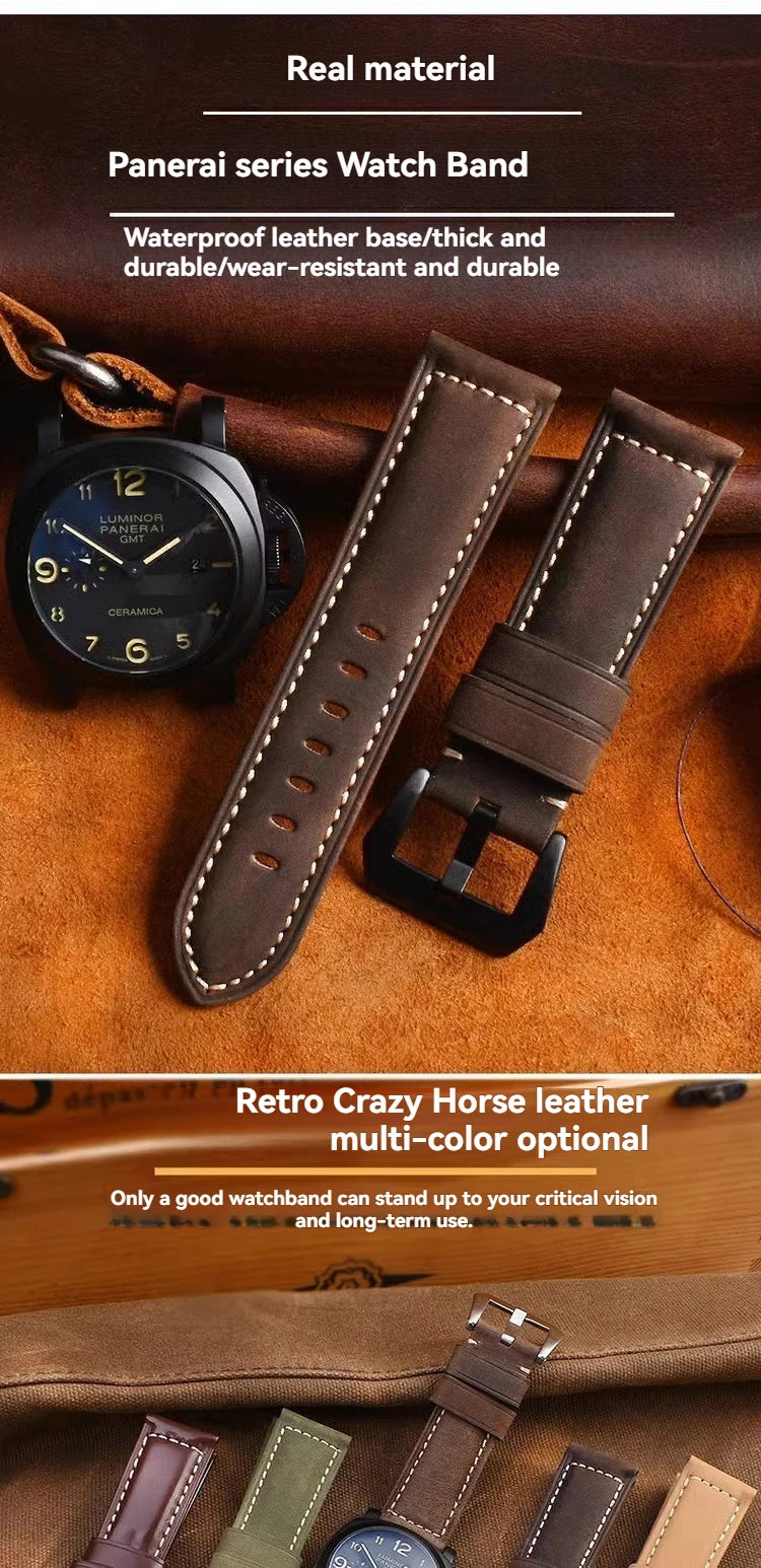 For Panerai Fossil SEIKO TISSOT Watchband Genuine Leather Bracelet male Frosted cowhide Strap Watch band 22 24mm 26m Accessories