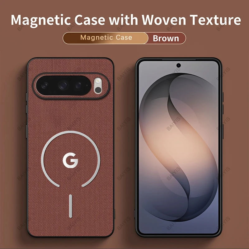 Busiens Woven Fabric Texture Wireless Charging Phone Case for Google Pixel 11 Pro 10 9 Pro XL 10A 9A for MagSafe Anti-drop Cover
