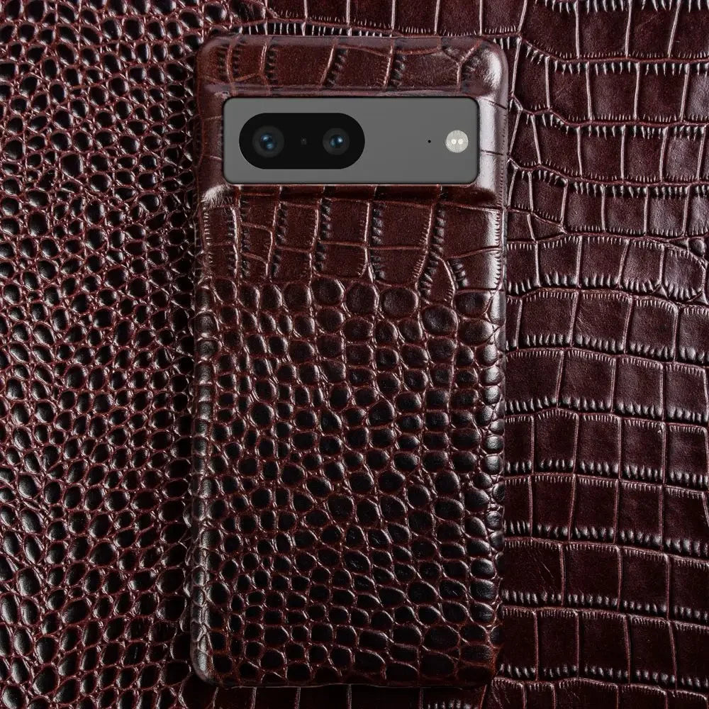 For Google Pixel 7 Pro Case Crocodile Grain Genuine Leather Phone Cover Pixel 10 6Pro 5A Capa Protective Etui Back Carcasa Shell