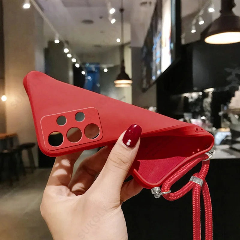 Neck Strap Liquid Silicone Case For Samsung Galaxy A56 A54 A57 S23 Plus A53 5G A55 S21 FE S22 S24 S26 S25 Ultra Lanyard Case