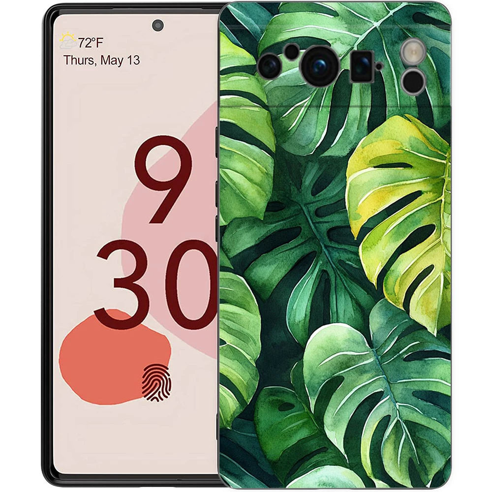 Leaves Monstera Green Phone Case For Google Pixel 10 9 8 7 6 Pro XL 9A 8A 6A 7A 5G Soft Shockproof TPU Black Cover