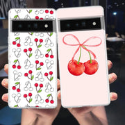 Cute Cherry Bow Phone Case For Google Pixel 9 8 7 6 Pro XL 8A 7A 6A 5 4 5A 4A 3A XL 5G soft Silicone Clear TPU Cover