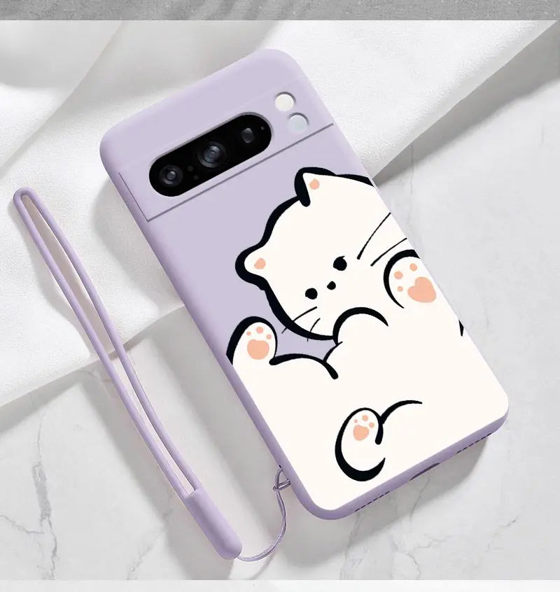 Pixel 8Pro Fluffy Kitten Bracelet Silicone Phone Case For Google Pixel 8Pro 3XL 3A 4 4A 8 8A 5 7 7A 9 9Pro 9ProXL 6A Cover
