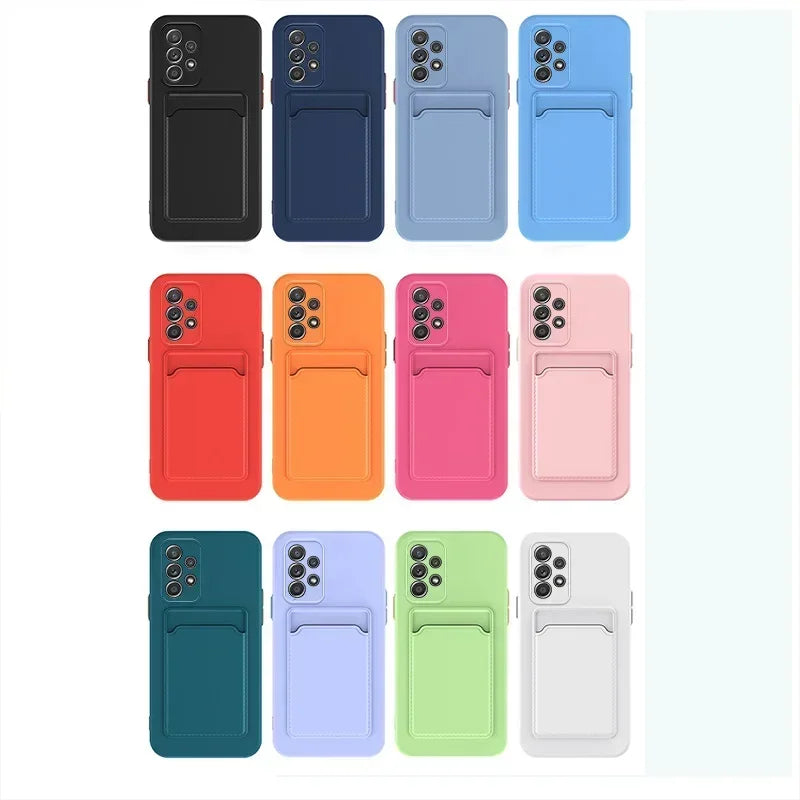 Soft Silicone Card Holder Case For Samsung Galaxy S24 S23 S22 S21 S20 Plus FE Note 20 Ultra A51 A71 A54 Slot Wallet Back Cover
