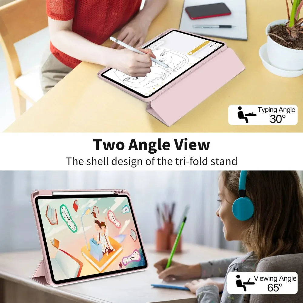 For iPad Pro 11 inch 4/3/2th Generation with Pen Slot Case,For iPad Pro 11-inch(M4)2024 Trifold Stand TPU Soft Back Tablet Cases