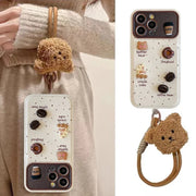 Wrist Chain Lanyard Phone Case for iPhone 16 17 15 14 13 12 11 Pro Max Plus 3D Cartoon Bear Sweet Soft Silicone Shockproof Cover