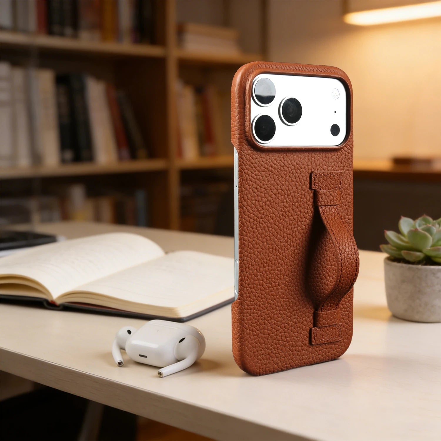 Genuine Leather Case With Wrist Strap Kickstand For iPhone 17 Pro Max 17e 16e 16 15 14 13 12 Mini 11 Back Cover Case Coque Funda