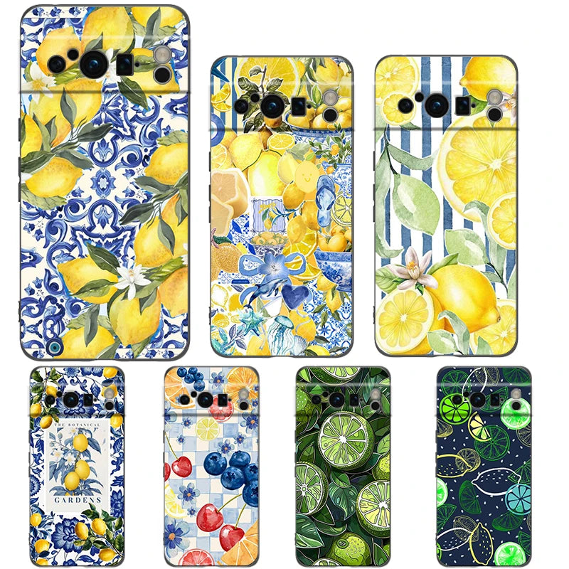 Summer Fruits Lemon Print Phone Case For Google Pixel 10A 10 9 8 7 6 Pro XL 9A 8A 6A 7A 5G Soft Shockproof TPU Black Cover