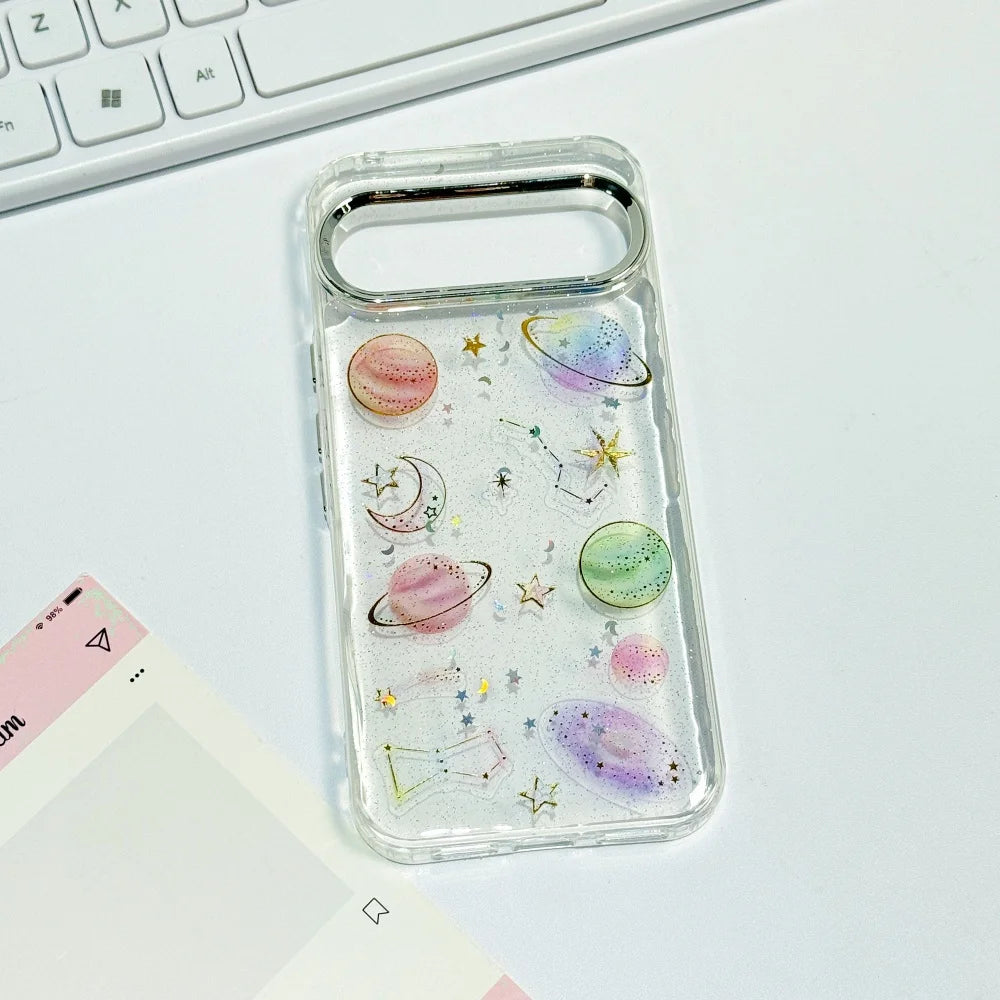 Glitter Star Planet TPU Cases For Google Pixel 10 Pro XL 9A 8A Pro Transparent PC Drop Glue Cover for Google Pixel 10 9 Pro XL