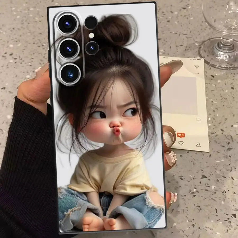 Pouting For Cuteness Girl Case for Samsung Galaxy S26 Ultra S20 FE S21 S22 Note 20 10 S25 Plus S24 S23 Phone Cover