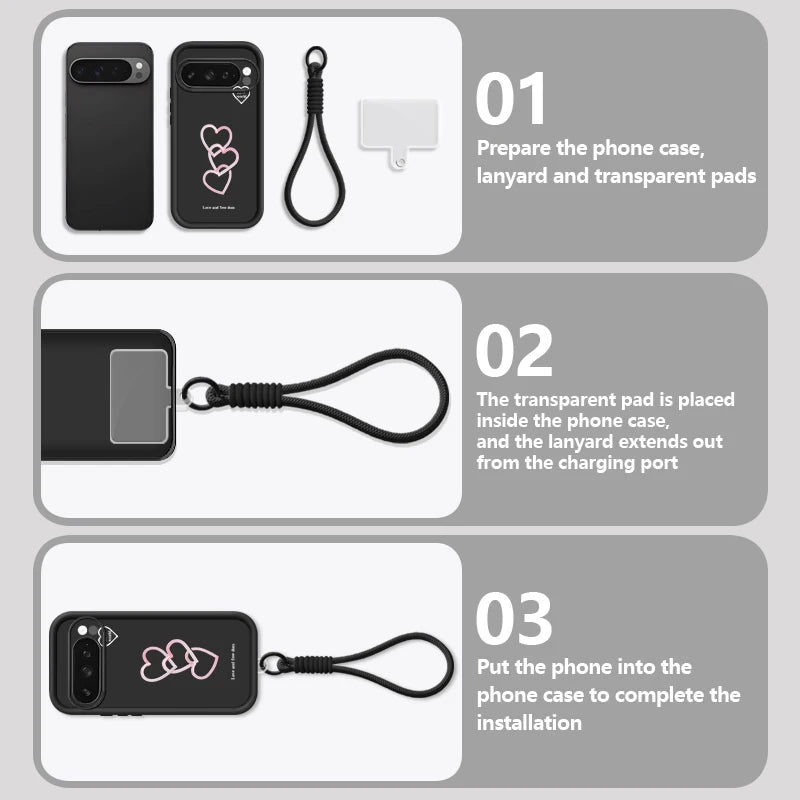 Leopard Love Heart Patterned Phone Case For Google Pixel 10 9 Pro Pixel 8A 7A 10 9 Pro XL 8 7 Pro 9A Soft Silicone Lanyard Cover