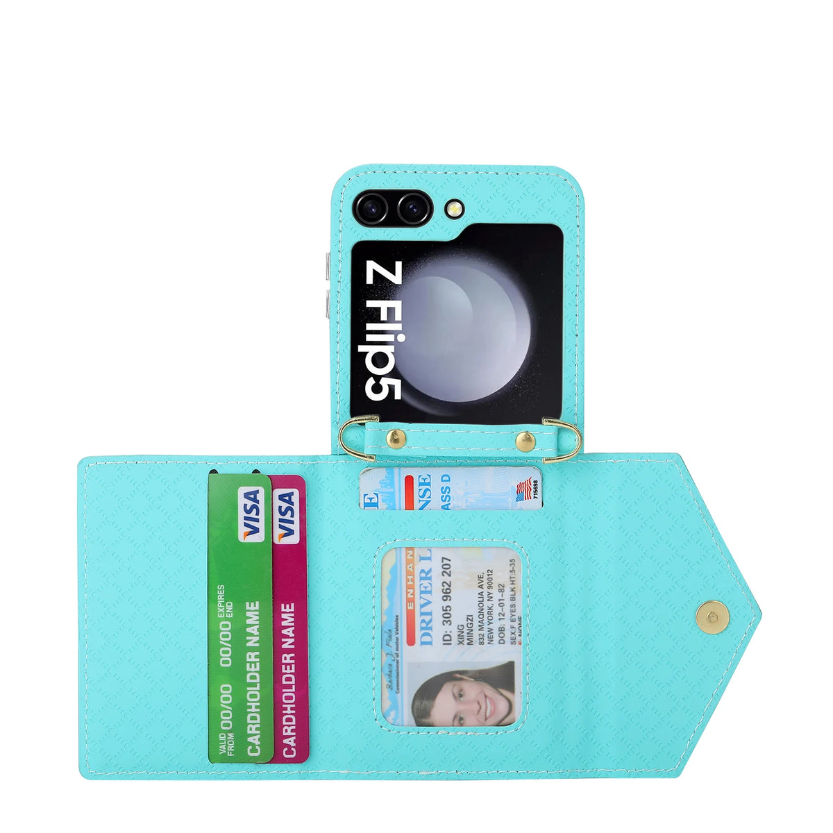 Zipper Leather Case For Samsung Galaxy Z Flip 8 7 FE 6 5 4 3 Flip8 Card Holder Wrist Strap Handbag Magnetic Folio Wallet Cover