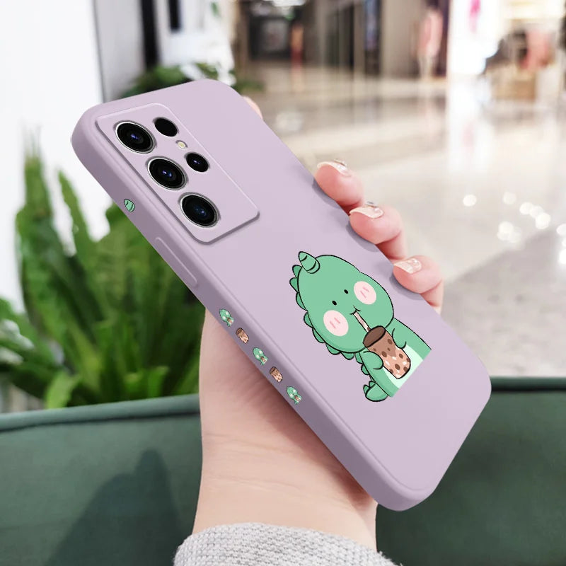 Milk Tea Dinosaur Phone Case For Samsung Galaxy S25 FE S24 S23 S22 S21 S20 S10 S10E Ultra Plus FE Note 20 Ultra Plus Cover