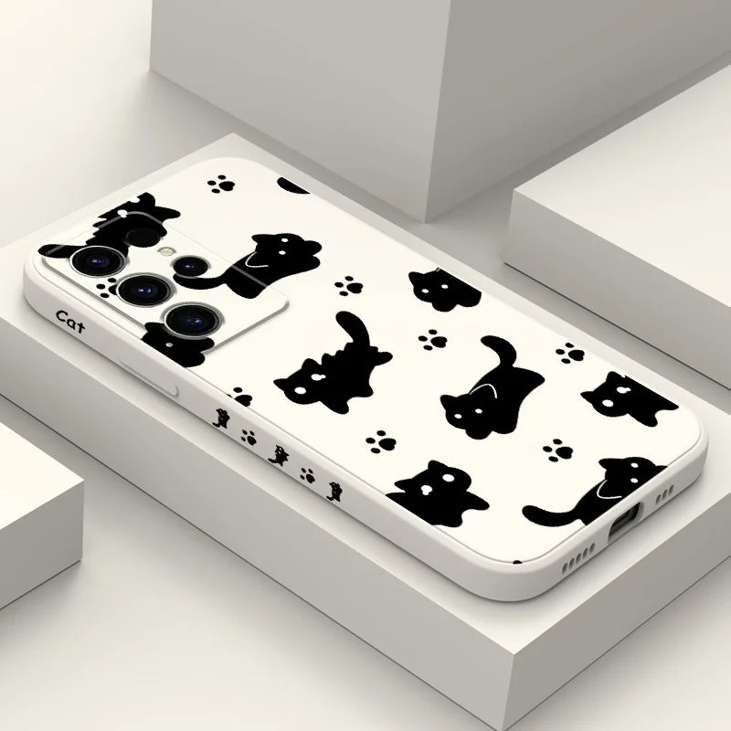 Nifty Black Cat Phone Case For Samsung Galaxy S25 S24 S23 S22 S21 S20 Ultra FE S10 S10E Plus Note 20 Ultra Silicone Cover