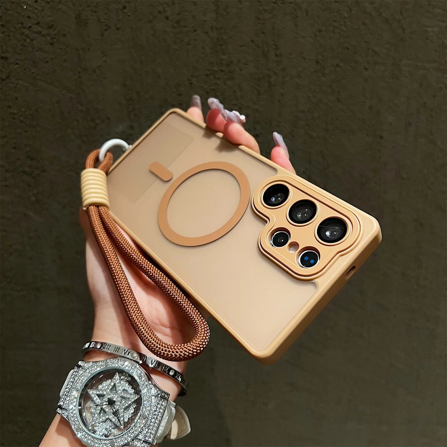 Matte Translucent With Lanyard Magnetic Case for Samsung Galaxy S26 S25 S24 S23 UItra Plus S24 25FE Magsafe Wireless Charge Cove