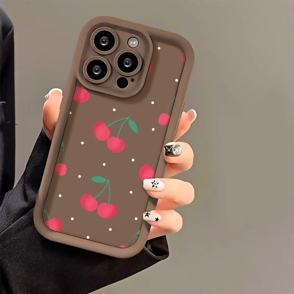 Red Cherry Phone Case For iPhone 13 17 Pro Max Case iPhone 11 16 15 14 Plus 12 16Pro XS Max XR X Cases Soft Silicone Back Cover