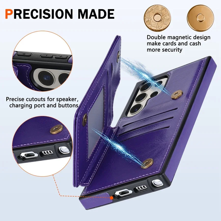 Wallet RFID Blocking Layer Protect Anti-Theft Magnetic Leather Case For Samsung Galaxy S25 Ultra S24 Plus S23 S22 S21 S20 FE